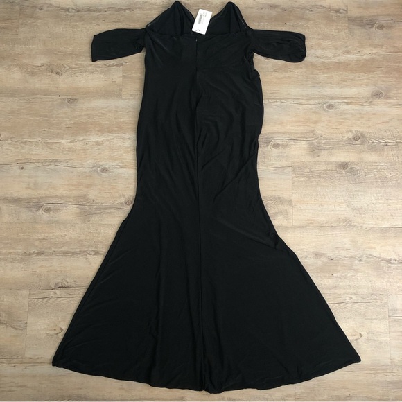 ENTITLED BLACK BARDOT WRAP MAXI DRESS WITH SIDE SPLIT- 16 - Picture 4 of 7